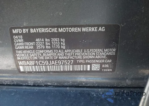2018 BMW 328D xDrive from USA, damaged, VIN WBA8F1C59JAE97527